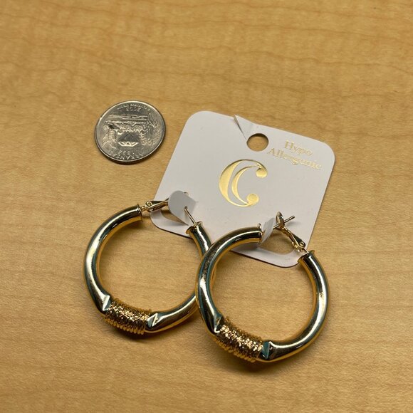 Charming Charlie Hypoallergenic Gold Hoop Earrings With Textured Design MSRP 22 - Picture 4 of 6